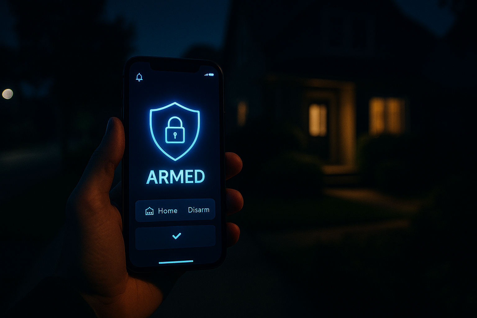 Smartphone zeigt Sicherheitsalarm Armed